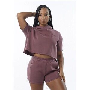 Alphalete Woman’s  ELMTS Half Sleeve Crop Hoodie - Mauve , Size Small